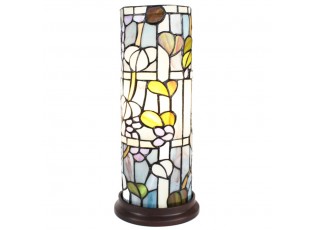 Válcovitá stolní lampa Tiffany s květy Vistaria - Ø 15*36 cm E14/max 1*40W