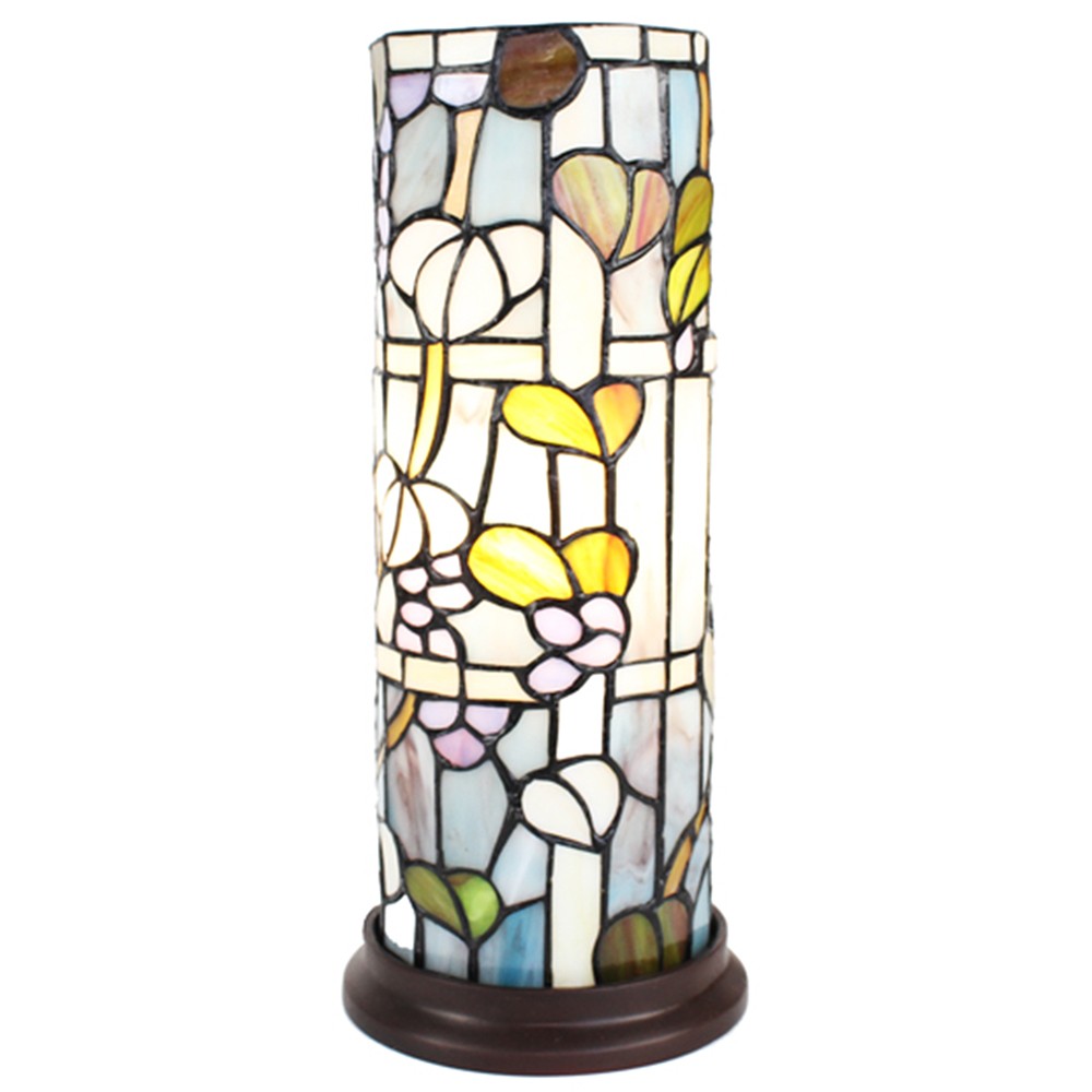 Levně Válcovitá stolní lampa Tiffany s květy Vistaria - Ø 15*36 cm E14/max 1*40W 5LL-6301