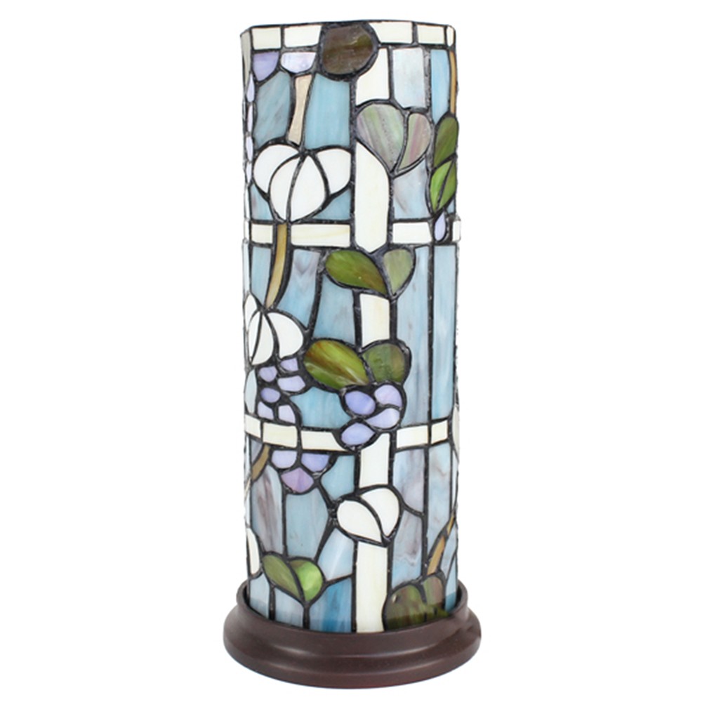 Válcovitá stolní lampa Tiffany s květy Vistaria - Ø 15*36 cm E14/max 1*40W Clayre & Eef