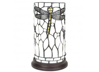Bílá válcovitá stolní lampa Tiffany s vážkou DragonFly - Ø 15*26 cm E14/max 1*40W