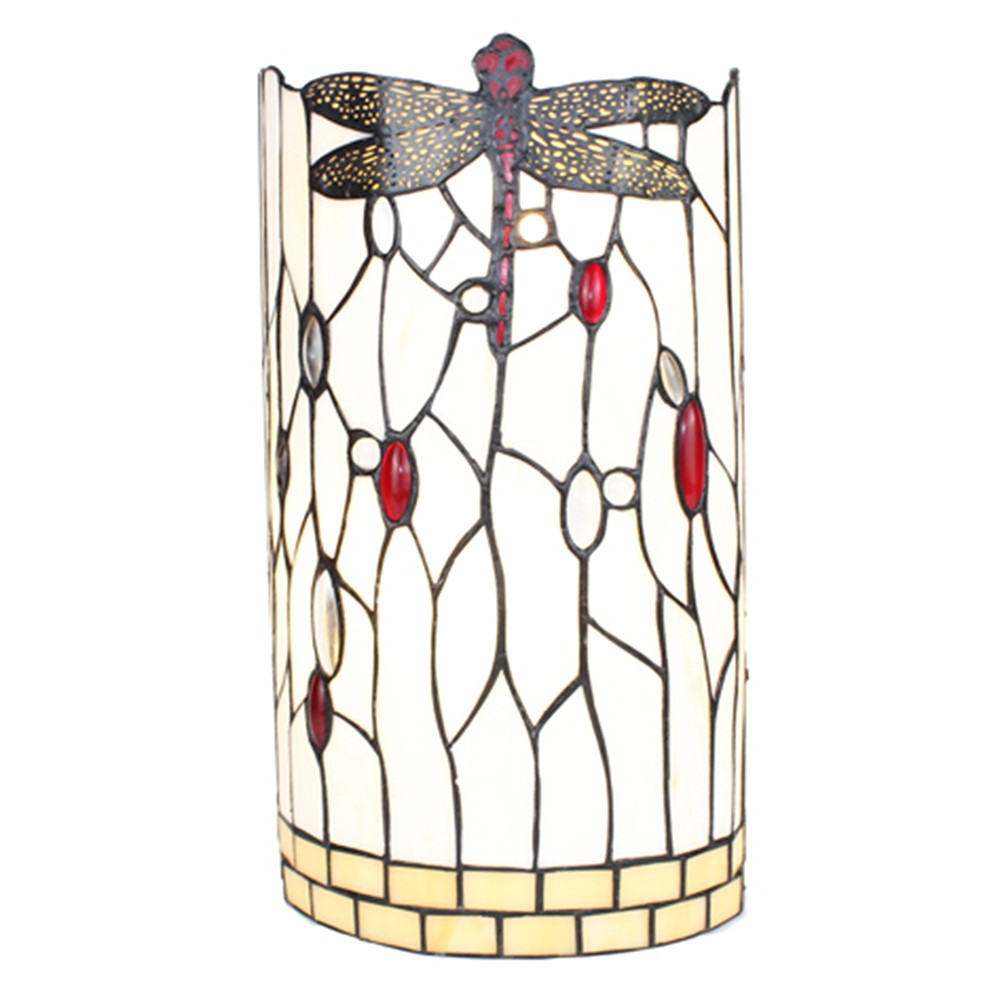 Bílá nástěnná lampa Tiffany s vážkou DragonFly - 20*10*36 cm E14/max 2*25W Clayre & Eef