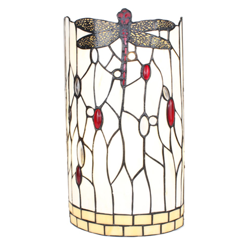 Bílá nástěnná lampa Tiffany s vážkou DragonFly - 20*10*36 cm E14/max 2*25W