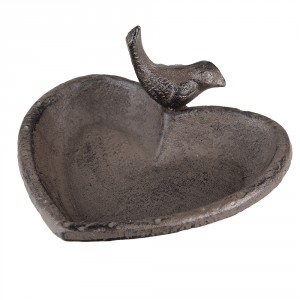 Hnědé litinové pítko/ krmítko pro ptáčky ve tvaru srdce - 16*14*8 cm