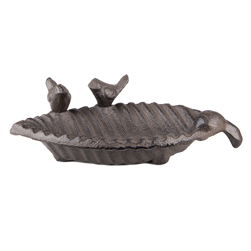 Hnědé litinové pítko/ krmítko pro ptáčky ve tvaru listu - 19*10*5 cm