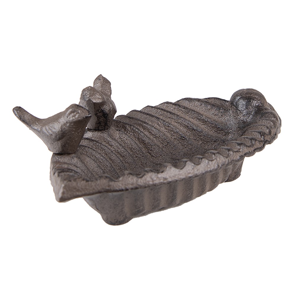 Hnědé litinové pítko/ krmítko pro ptáčky ve tvaru listu - 19*10*5 cm