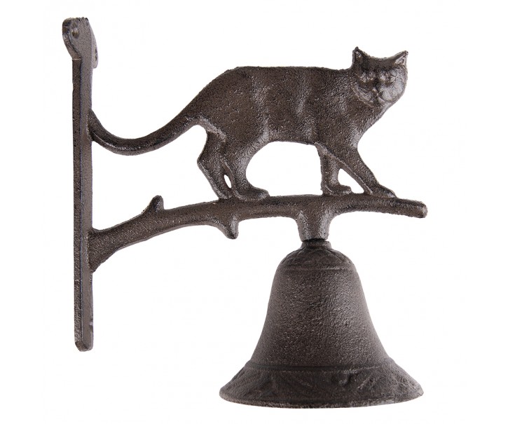 Hnědý litinový zvonek s kočkou - 9*18*24 cm