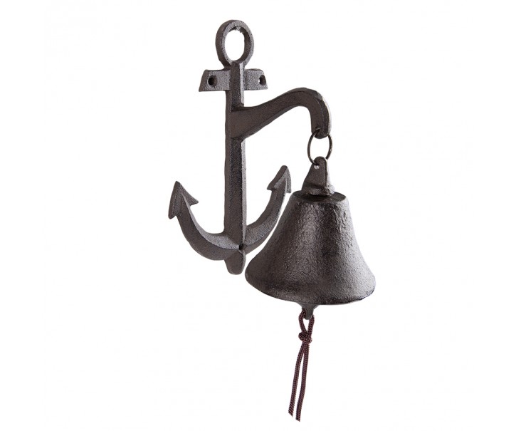 Hnědý litinový zvonek s kotvou - 13*14*22 cm