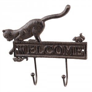 Nástěnný litinový věšák s kočkou Welcome - 22*5*20 cm