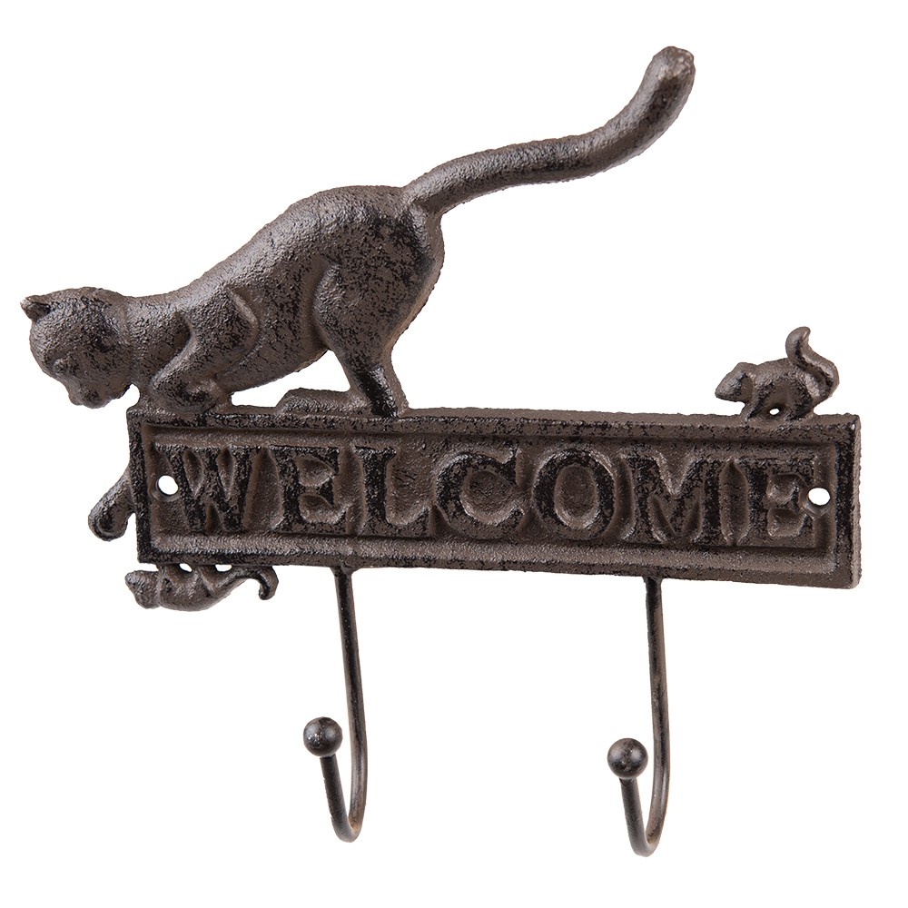 Nástěnný litinový věšák s kočkou Welcome - 22*5*20 cm