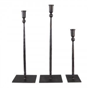 3ks černý antik kovaný svícen Hillo - 16*10*52 / 16*10*49 / 10*9*35 cm