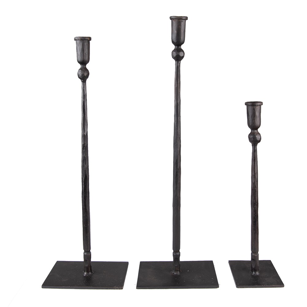 3ks černý antik kovaný svícen Hillo - 16*10*52 / 16*10*49 / 10*9*35 cm