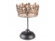 Hnědá antik dekorace koruna Crown na noze s kamínky - Ø 15*25 cm