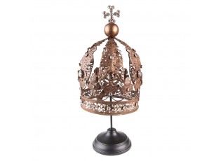 Hnědá antik dekorace koruna Crown na noze s kamínky - Ø 16*40 cm