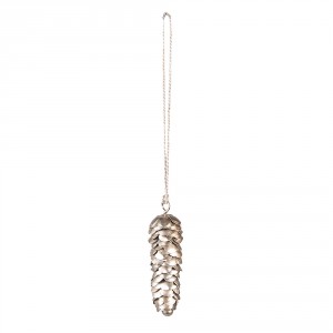 Stříbrná antik kovová závěsná dekorace šiška - 2*2*9 cm
