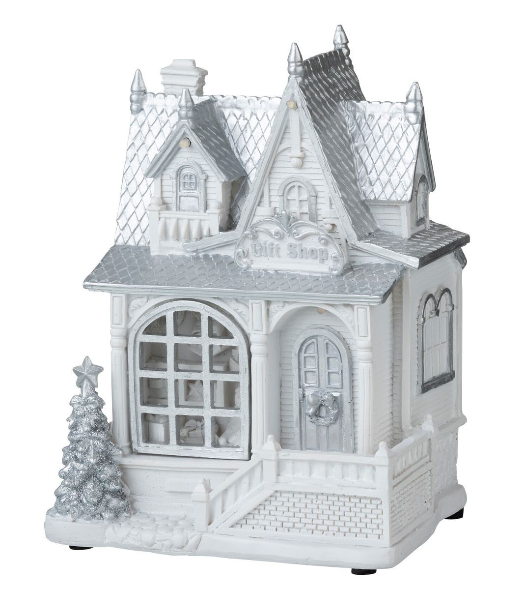 Bílý svítící vánoční domek -  12*16*21cm J-Line by Jolipa