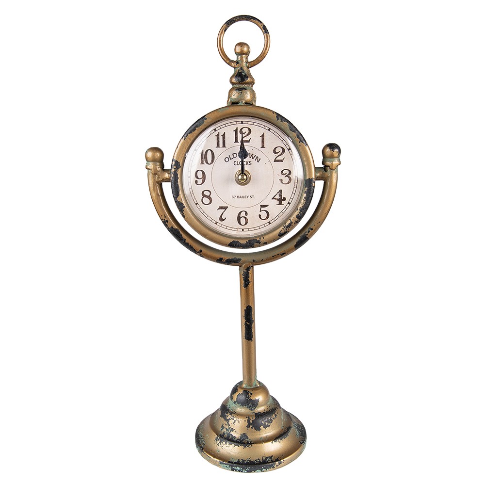 Bronzové antik stolní hodiny s výrazným odřením - 17*11*38 cm / 1xAA Clayre & Eef