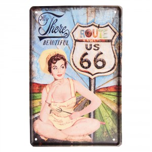 Barevná nástěnná kovová cedule Route 66 - 20*1*30 cm