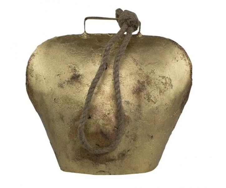 Zlatý kovový zvonek ve tvaru kravského zvonu - 12*6,5*12cm