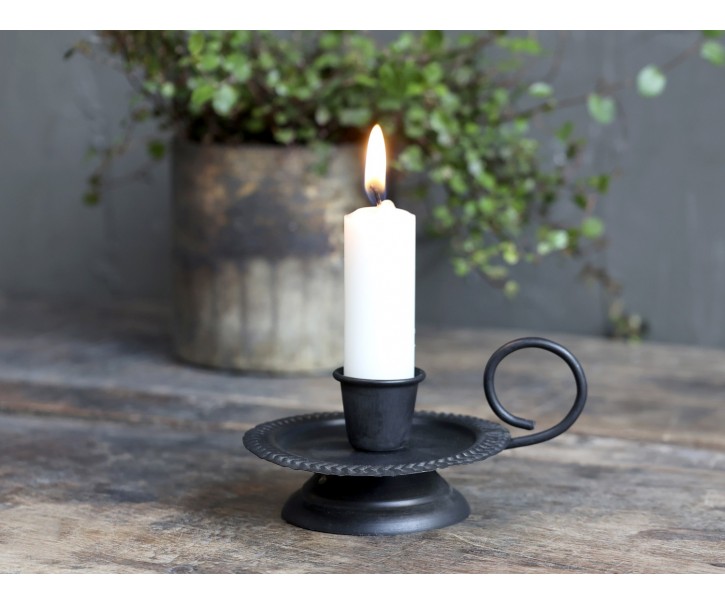 Černý antik svícen na úzkou svíčku Ferrio - 10*8*5cm