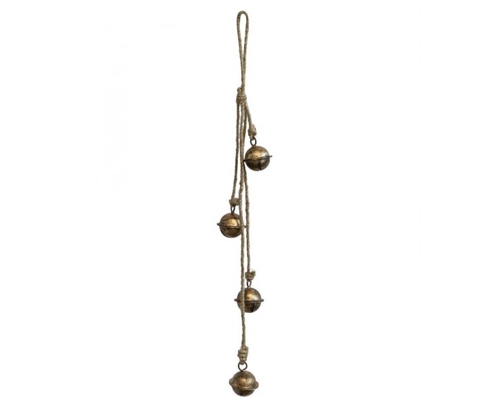 4ks bronzové antik závěsné kovové rolničky na laně - 48cm