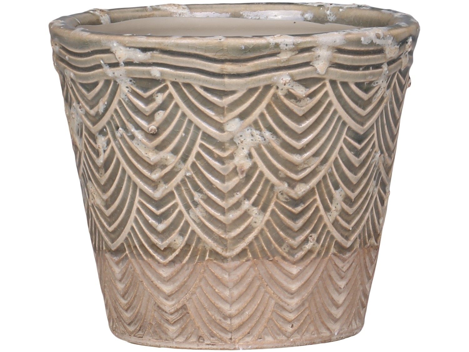 Béžovo-zelený obal na květináč se vzorem Valence - Ø 11*10cm
