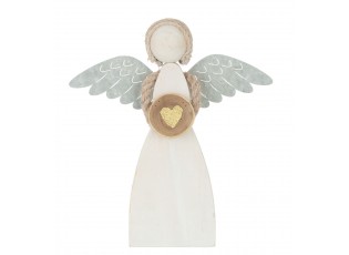 Bílý dřevěný anděl se srdíčkem Heart gold - 23*5*26cm