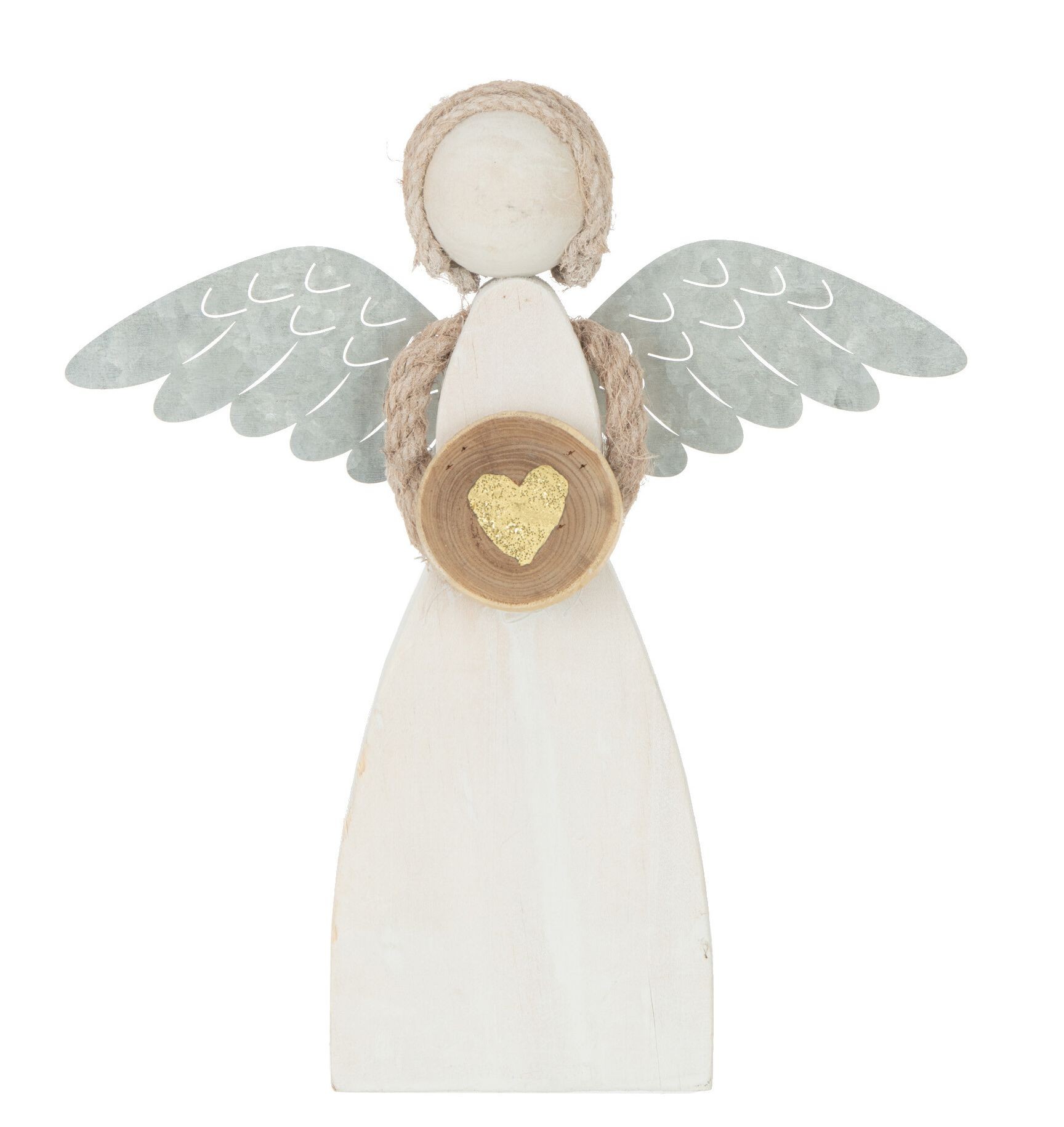 Bílý dřevěný anděl se srdíčkem Heart gold - 23*5*26cm J-Line by Jolipa