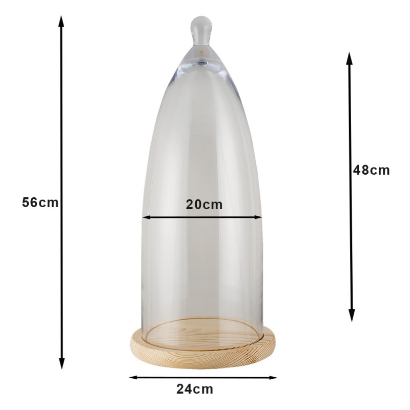 Světle hnědý dřevěný podnos se skleněným poklopem Becca - Ø 24*56 cm