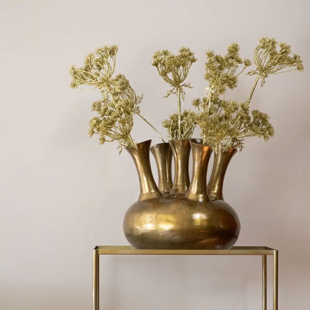 Bronzová antik kovová raw váza Tulip - 33*33*32cm