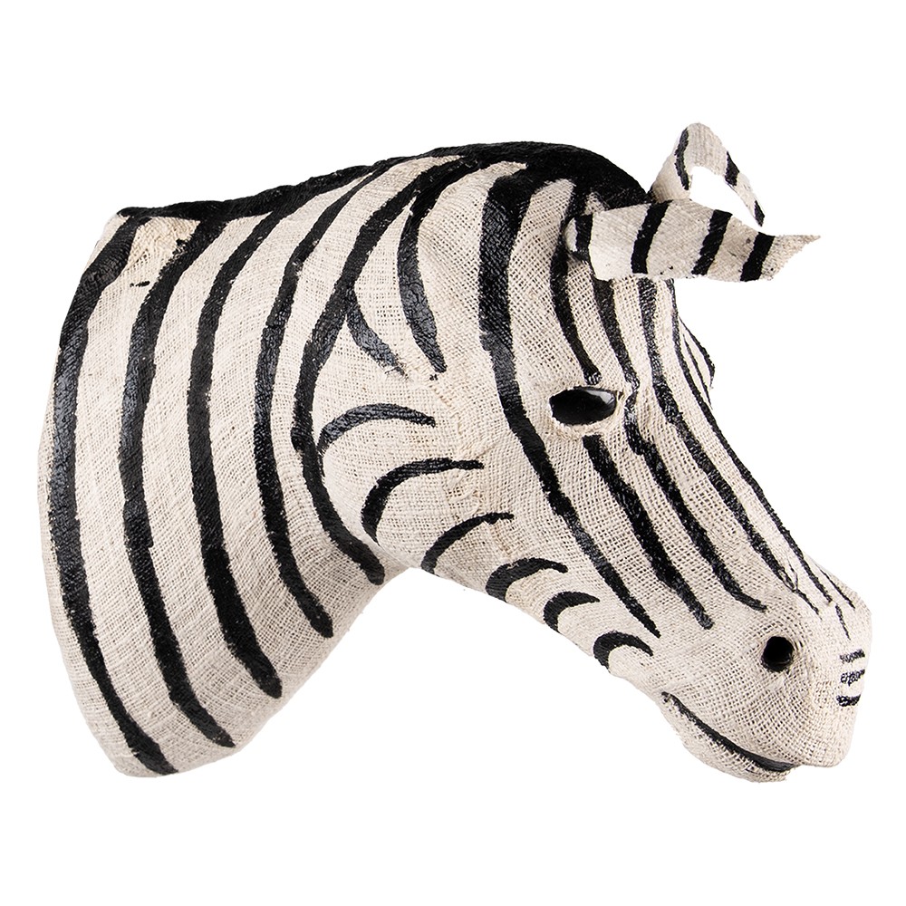 Bílo-černá antik nástěnná dekorace hlava zebra M - 13*30*27 cm