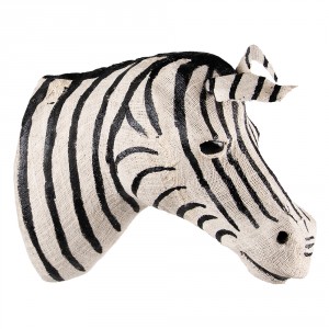 Bílo-černá antik nástěnná dekorace hlava zebra S - 10*20*18 cm