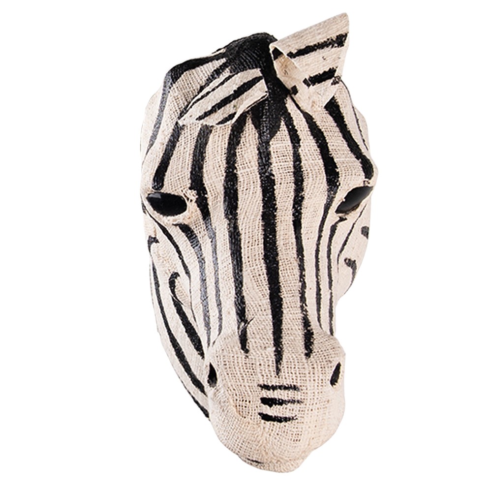 Bílo-černá antik nástěnná dekorace hlava zebra S - 10*20*18 cm