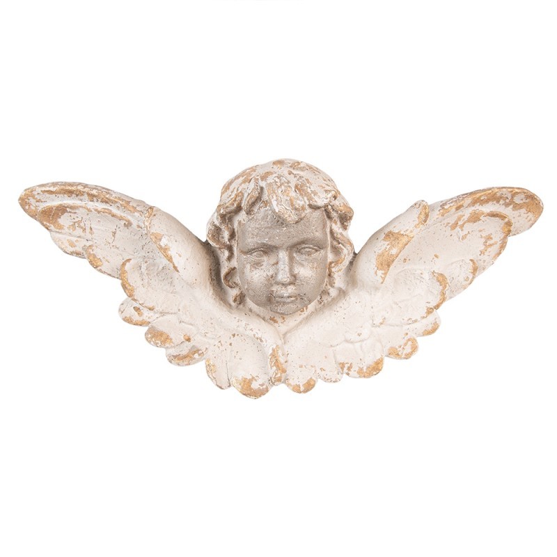 Béžová nástěnná socha hlava anděla s křídly Angel - 56*13*14cm Clayre & Eef