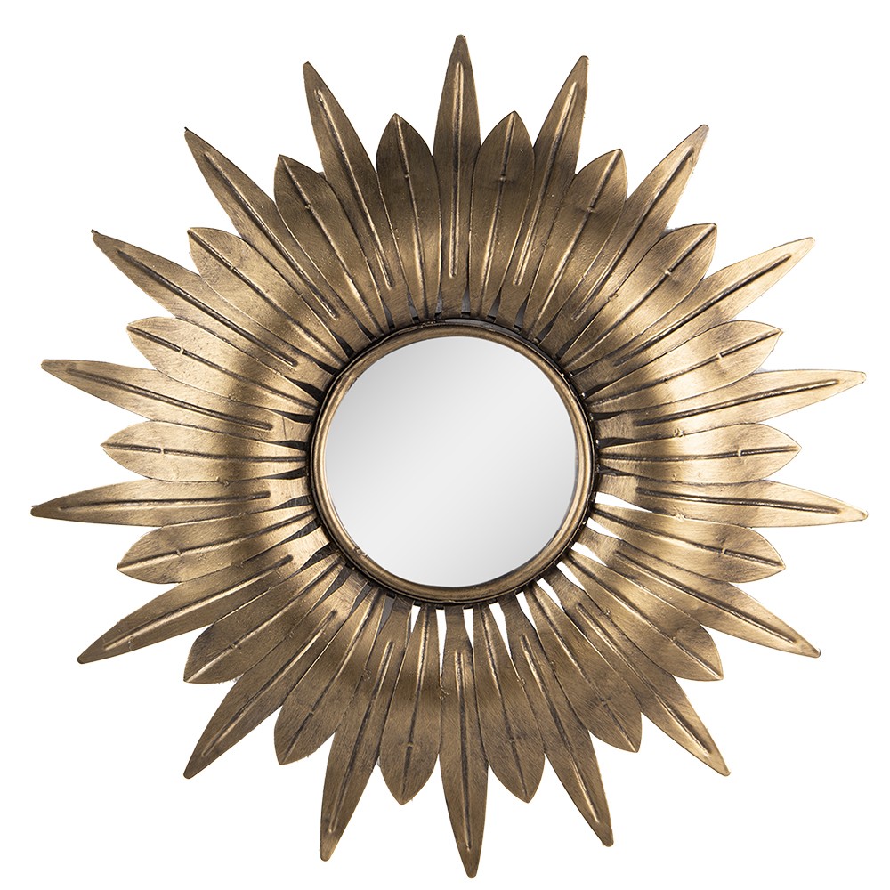 Měděné antik nástěnné kulaté zrcadlo se zdobným okrajem - 40*2*41 cm 62S275