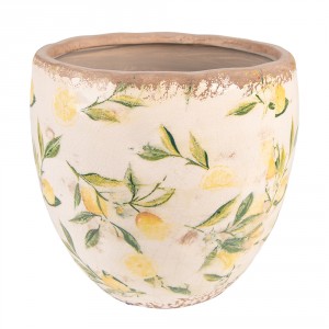 Béžový keramický obal na květináč s citróny Lemonio L - Ø19*19 cm
