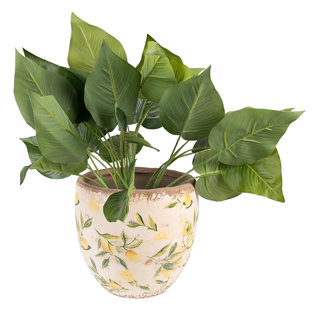 Béžový keramický obal na květináč s citróny Lemonio L - Ø19*19 cm