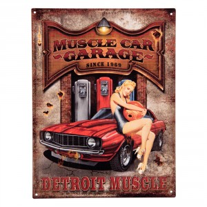 Antik nástěnná kovová cedule Muscle Car Garage - 25*1*33 cm