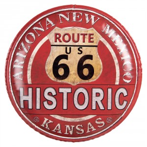Červená nástěnná kovová cedule na zeď Route 66 - Ø 35*2 cm
