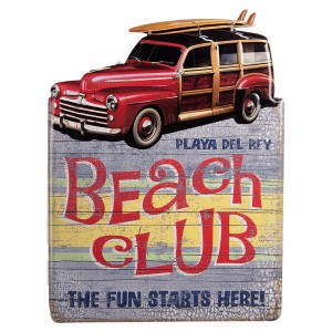 Nástěnná kovová cedule Beach Club - 45*1*60 cm