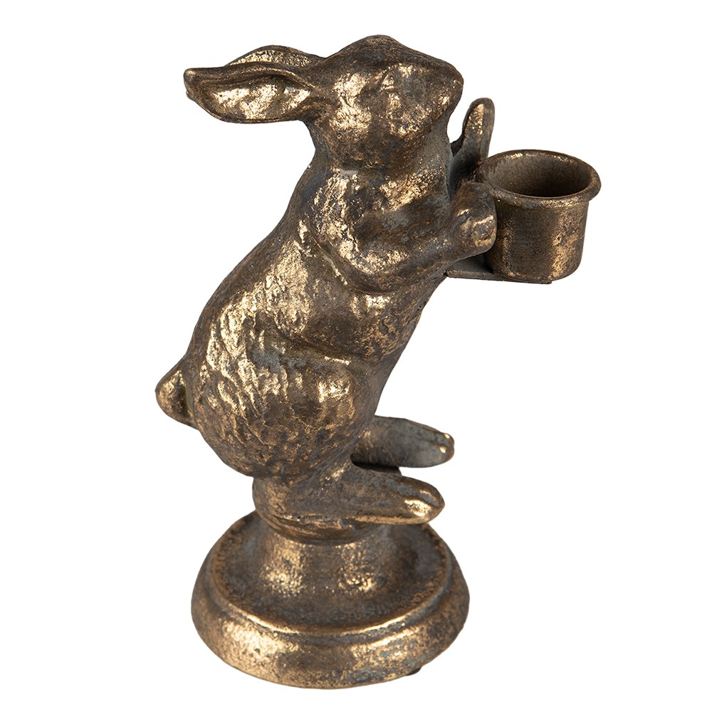Zlatý antik kovový svícen králík - 12*10*30 cm Clayre & Eef