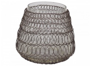 Drátkovaný antik skleněný svícen na čajovou svíčku Fil de fer net - Ø 11*11 cm