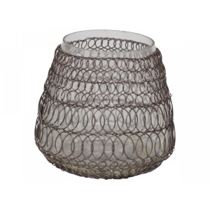 Drátkovaný antik skleněný svícen na čajovou svíčku Fil de fer net - Ø 11*11 cm
