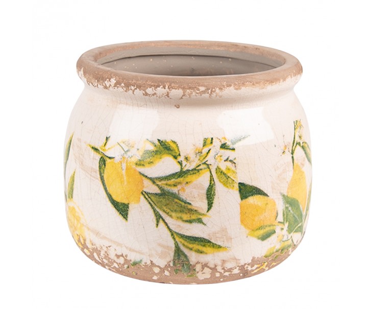 Béžový keramický obal na květináč s citróny Lemonio S - Ø12*9 cm