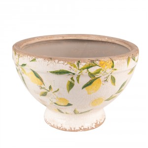 Béžový keramický obal na květináč s citróny Lemonio M - Ø21*14 cm