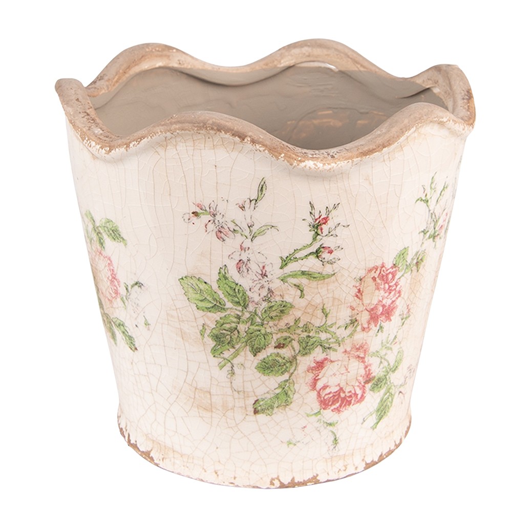 Keramický obal na květináč s růžemi a vlnitým okrajem Rossia L - Ø18*17 cm