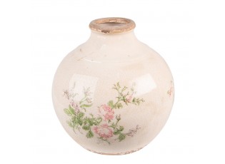 Béžová keramická dekorační váza s růžemi Rossia - Ø 20*21 cm