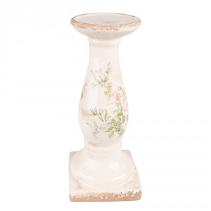 Béžový keramický svícen s růžemi Rossia L - Ø13*30 cm