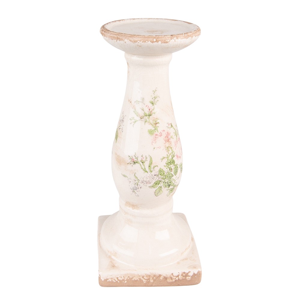Béžový keramický svícen s růžemi Rossia L - Ø13*30 cm