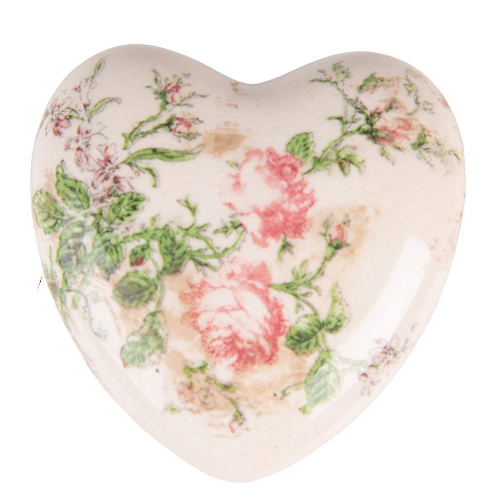 Levně Keramické dekorační srdce s růžemi Rossia L - 11*11*4 cm 6CE1542L