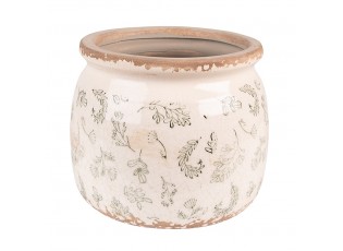 Béžový antik keramický obal na květináč se zelenými květy S - Ø12*9 cm